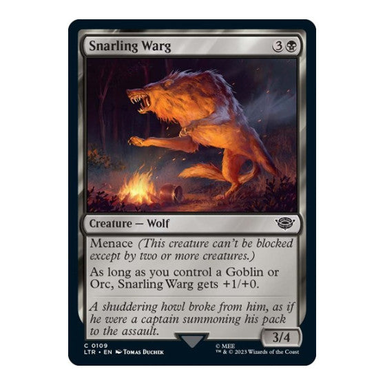 Snarling Warg (LTR) #109 Common (Lightly Played) Universes Beyond: The Lord of the Rings: Tales of Middle-earth Magic: The Gathering: 2023