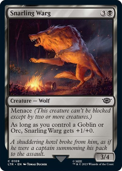 Snarling Warg (LTR) #109 Common (Lightly Played) Universes Beyond: The Lord of the Rings: Tales of Middle-earth Magic: The Gathering: 2023