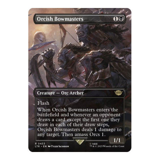 Orcish Bowmasters (Borderless) (LTR) #433 Rare (Foil Near Mint) Universes Beyond: The Lord of the Rings: Tales of Middle-earth Magic: The Gathering: 2023