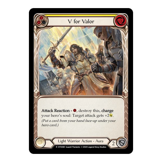 V for Valor (Yellow) (DTD) #DTD061 Rare (Lightly Played) Dusk till Dawn Flesh and Blood TCG: 2023