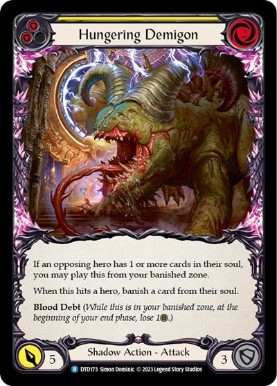Hungering Demigon Yellow (DTD) #DTD173 Rare (Lightly Played) Dusk till Dawn Flesh and Blood TCG: 2023