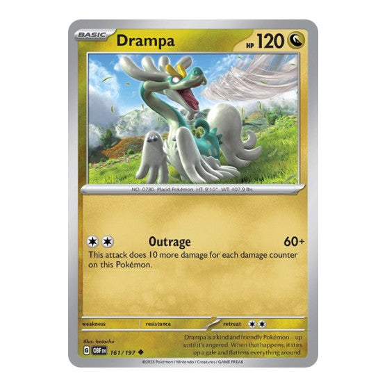 Drampa (OBF) #161/197 Uncommon (Reverse Holofoil Moderately Played) SV03: Obsidian Flames Pokemon: 2023