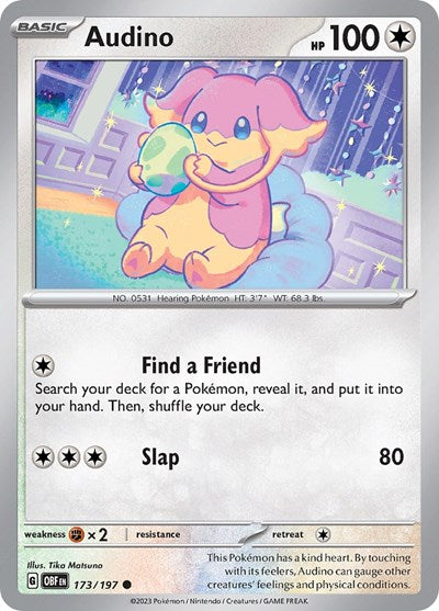 Audino (OBF) #173/197 Common (Reverse Holofoil Lightly Played) SV03: Obsidian Flames Pokemon: 2023