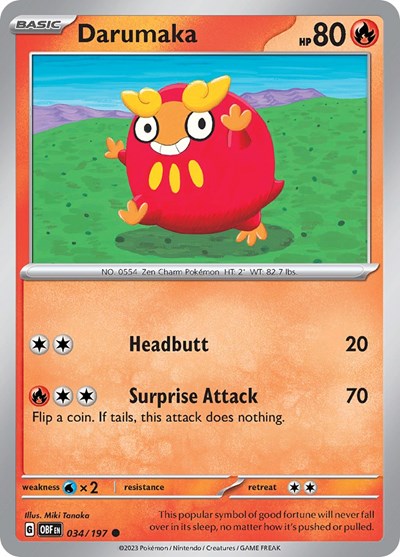 Darumaka (OBF) #034/197 Common (Reverse Holofoil Lightly Played) SV03: Obsidian Flames Pokemon: 2023