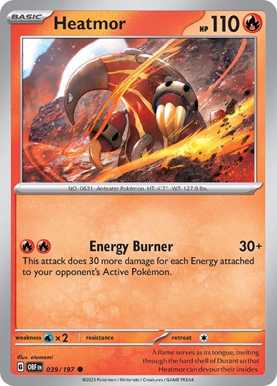 Heatmor (OBF) #039/197 Common (Reverse Holofoil Lightly Played) SV03: Obsidian Flames Pokemon: 2023