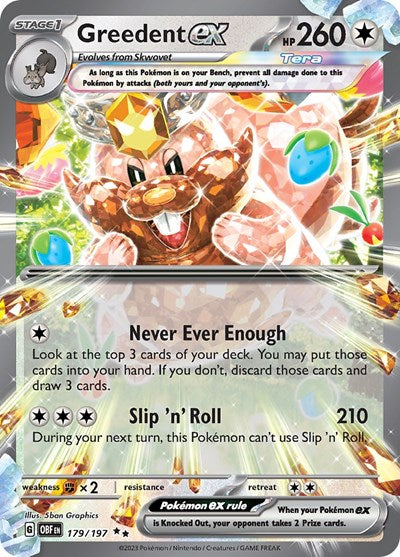 Greedent ex (OBF) #179/197 Double Rare (Holofoil Near Mint) SV03: Obsidian Flames Pokemon: 2023