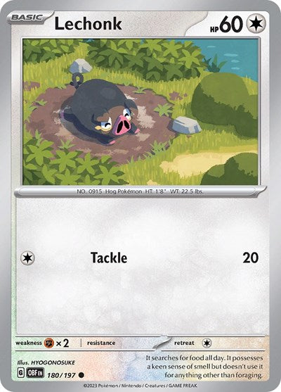 Lechonk 180 197 (OBF) #180/197 Common (Reverse Holofoil Lightly Played) SV03: Obsidian Flames Pokemon: 2023