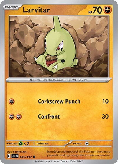 Larvitar (OBF) #105/197 Common (Reverse Holofoil Lightly Played) SV03: Obsidian Flames Pokemon: 2023