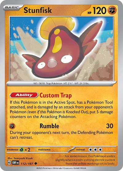 Stunfisk (OBF) #112/197 Uncommon (Reverse Holofoil Lightly Played) SV03: Obsidian Flames Pokemon: 2023