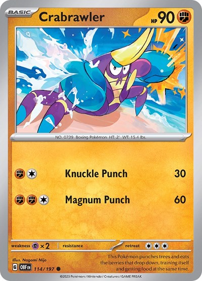 Crabrawler (OBF) #114/197 Common (Reverse Holofoil Lightly Played) SV03: Obsidian Flames Pokemon: 2023