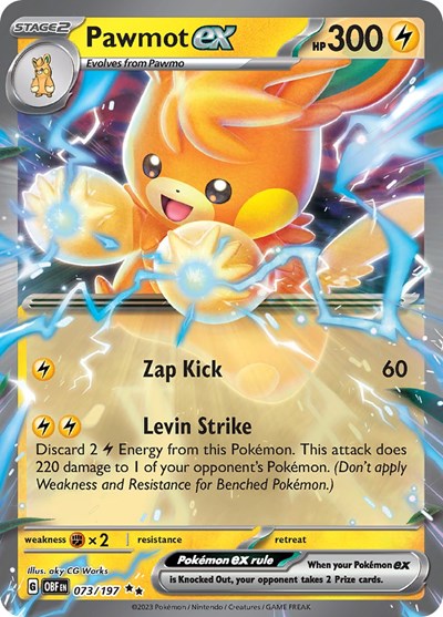 Pawmot ex (OBF) #073/197 Double Rare (Holofoil Near Mint) SV03: Obsidian Flames Pokemon: 2023