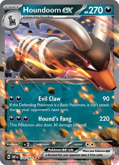 Houndoom ex (OBF) #134/197 Double Rare (Holofoil Near Mint) SV03: Obsidian Flames Pokemon: 2023