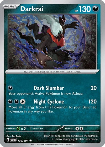 Darkrai (OBF) #136/197 Rare (Holofoil Near Mint) SV03: Obsidian Flames Pokemon: 2023
