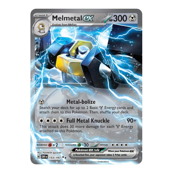 Melmetal ex (OBF) #153/197 Double Rare (Holofoil Lightly Played) SV03: Obsidian Flames Pokemon: 2023