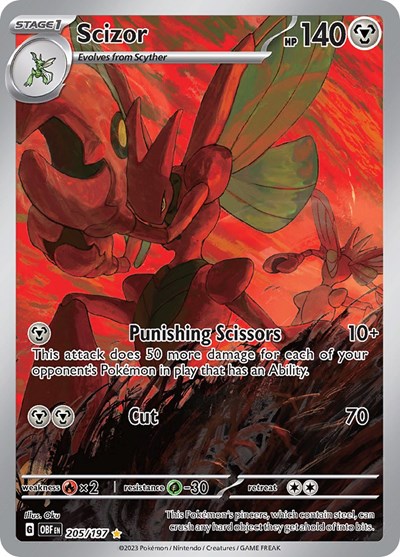 Scizor 205 197 (OBF) #205/197 Illustration Rare (Holofoil Near Mint) SV03: Obsidian Flames Pokemon: 2023