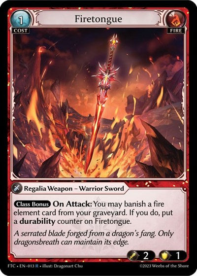 Firetongue (FTC) #013 Rare (Lightly Played) Fractured Crown Grand Archive TCG: 2023