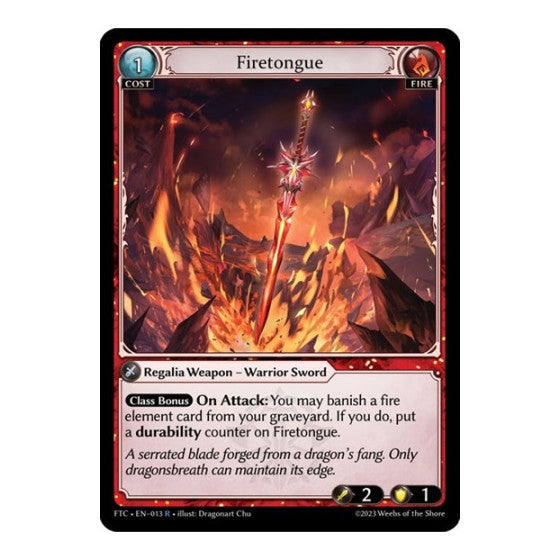 Firetongue (FTC) #013 Rare (Lightly Played) Fractured Crown Grand Archive TCG: 2023
