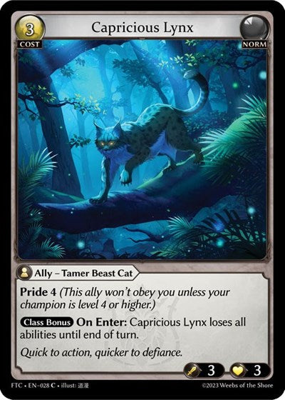Capricious Lynx (FTC) #028 Common (Lightly Played) Fractured Crown Grand Archive TCG: 2023