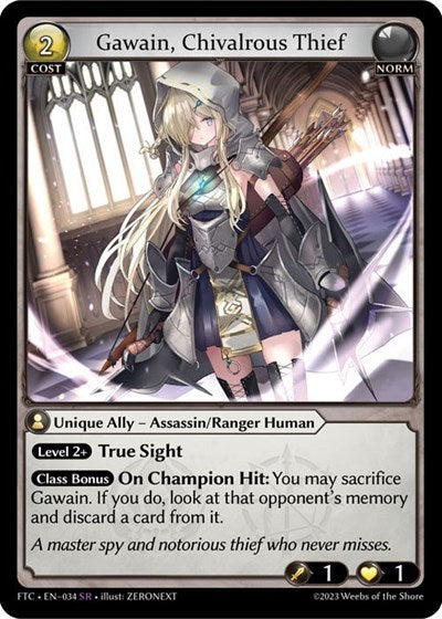 Gawain, Chivalrous Thief (FTC) #034 Super Rare (Lightly Played) Fractured Crown Grand Archive TCG: 2023