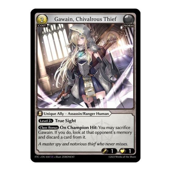Gawain, Chivalrous Thief (FTC) #034 Super Rare (Lightly Played) Fractured Crown Grand Archive TCG: 2023