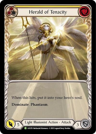 Herald of Tenacity (Yellow) - LGS174 (PR) #LGS174 Promo (Rainbow Foil Near Mint) Flesh and Blood: Promo Cards Flesh and Blood TCG: 2019