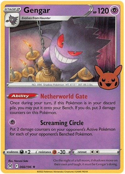 Gengar (2022 Copyright Date) (TTBB23) #066/196 Holo Rare (Holofoil Lightly Played) Trick or Trade BOOster Bundle 2023 Pokemon: 2023