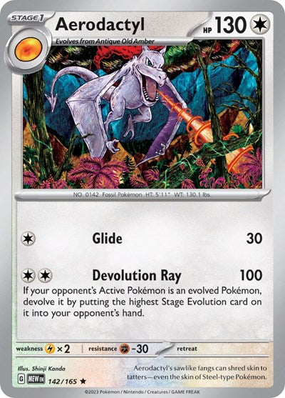 Aerodactyl (MEW) #142/165 Rare (Reverse Holofoil Damaged) SV: Scarlet & Violet 151 Pokemon: 2023