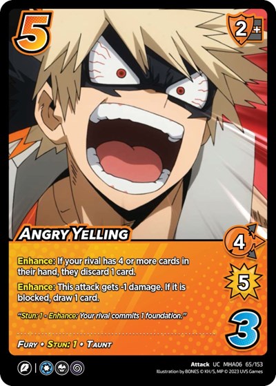 Angry Yelling (MHA6) #65/153 Uncommon (Lightly Played) UniVersus: My Hero Academia: Jet Burn UniVersus: 2023