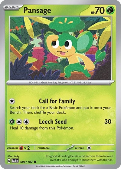 Pansage (PAR) #004/182 Common (Reverse Holofoil Near Mint) SV04: Paradox Rift Pokemon: 2023
