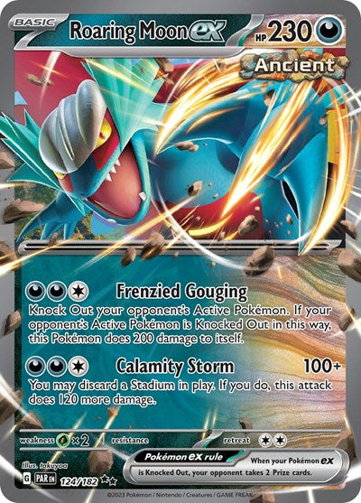 Roaring Moon ex (PAR) #124/182 Double Rare (Holofoil Lightly Played) SV04: Paradox Rift Pokemon: 2023