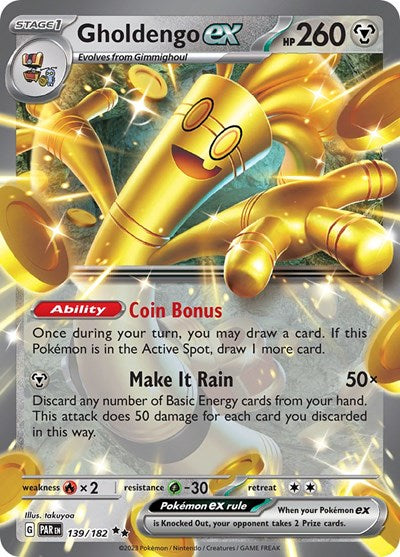 Gholdengo ex 139 182 (PAR) #139/182 Double Rare (Holofoil Near Mint) SV04: Paradox Rift Pokemon: 2023