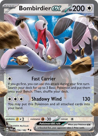 Bombirdier ex (PAR) #156/182 Double Rare (Holofoil Near Mint) SV04: Paradox Rift Pokemon: 2023