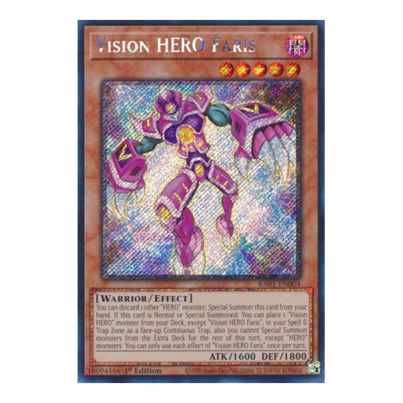 Vision HERO Faris (Platinum Secret Rare) (RA01) #RA01-EN004 Platinum Secret Rare (1st Edition Near Mint) 25th Anniversary Rarity Collection YuGiOh: 2023