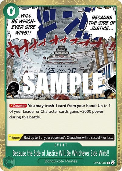 Because the Side of Justice Will Be Whichever Side Wins (OP05) #OP05-037 Rare (Foil Near Mint) Awakening of the New Era One Piece Card Game: 2023