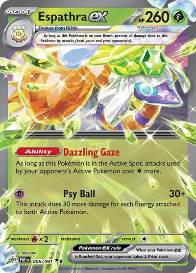 Espathra ex 006 091 (PAF) #006/091 Double Rare (Holofoil Near Mint) SV: Paldean Fates Pokemon: 2024