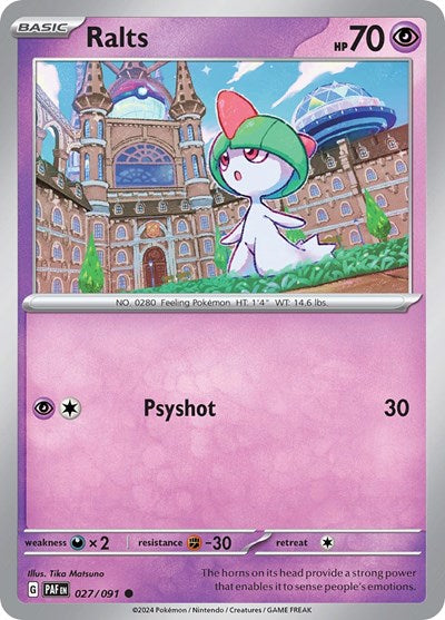 Ralts 027 091 (PAF) #027/091 Common (Reverse Holofoil Lightly Played) SV: Paldean Fates Pokemon: 2024