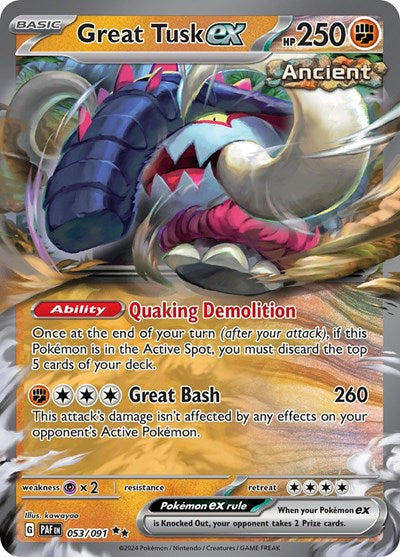 Great Tusk ex (PAF) #053/091 Double Rare (Holofoil Near Mint) SV: Paldean Fates Pokemon: 2024