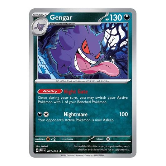 Gengar (PAF) #057/091 Uncommon (Reverse Holofoil Near Mint) SV: Paldean Fates Pokemon: 2024