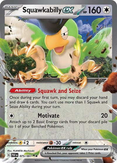 Squawkabilly ex 075 091 (PAF) #075/091 Double Rare SV: Paldean Fates Pokemon: 2024