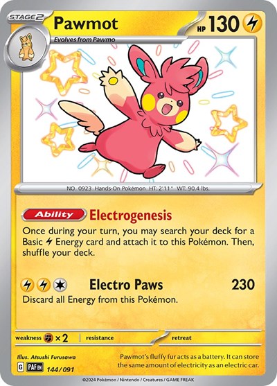 Pawmot (PAF) #144/091 Shiny Rare (Holofoil Lightly Played) SV: Paldean Fates Pokemon: 2024