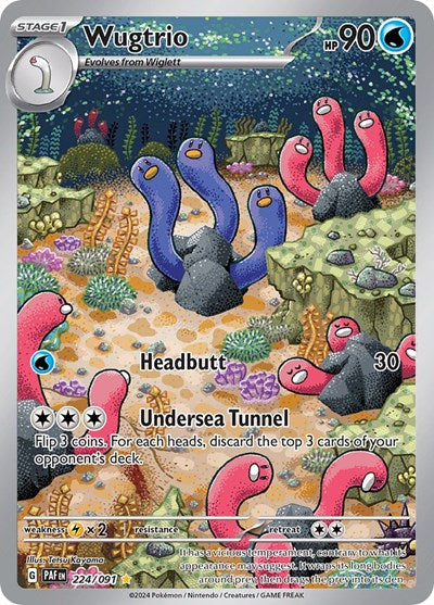 Wugtrio 224 091 (PAF) #224/091 Illustration Rare (Holofoil Near Mint) SV: Paldean Fates Pokemon: 2024