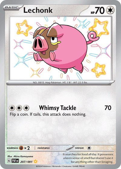 Lechonk 207 091 (PAF) #207/091 Shiny Rare (Holofoil Near Mint) SV: Paldean Fates Pokemon: 2024