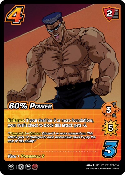 60% Power (YDT) #129/154 Uncommon (Lightly Played) Yu Yu Hakusho: Dark Tournament UniVersus: 2024
