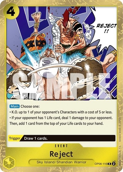 Reject (OP06) #OP06-116 Rare (Foil Lightly Played) Wings of the Captain One Piece Card Game: 2024