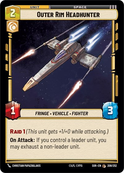 Outer Rim Headhunter (SOR) #208/252 Common (Near Mint) Spark of Rebellion Star Wars: Unlimited: 2024