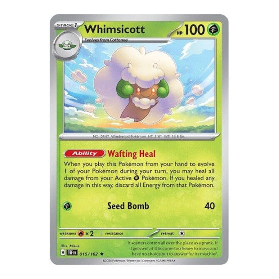 Whimsicott (TEF) #015/162 Rare (Holofoil Near Mint) SV05: Temporal Forces Pokemon: 2024