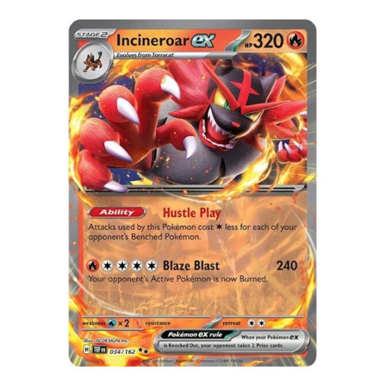 Incineroar ex 034 162 (TEF) #034/162 Double Rare (Holofoil Near Mint) SV05: Temporal Forces Pokemon: 2024