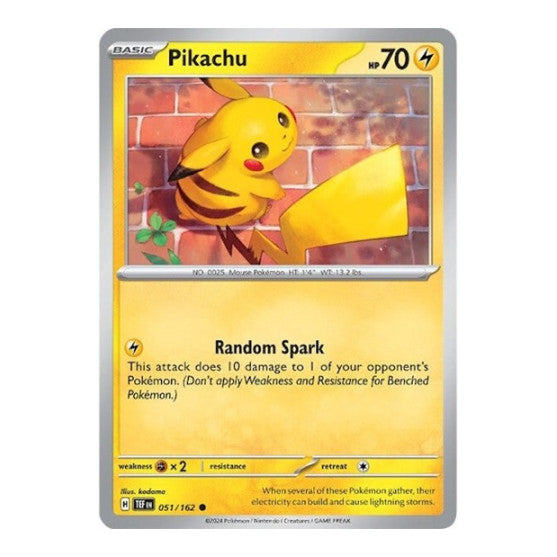 Pikachu (TEF) #051/162 Common (Reverse Holofoil Near Mint) SV05: Temporal Forces Pokemon: 2024