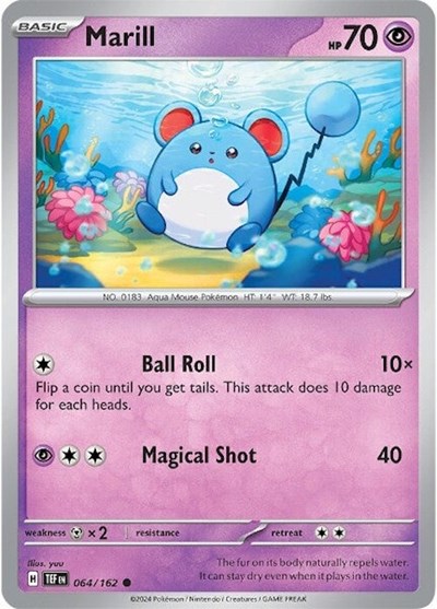 Marill (TEF) #064/162 Common (Near Mint) SV05: Temporal Forces Pokemon: 2024