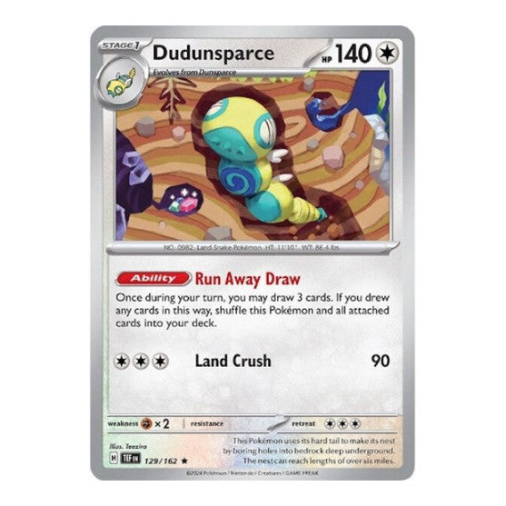 Dudunsparce (TEF) #129/162 Rare (Holofoil Near Mint) SV05: Temporal Forces Pokemon: 2024